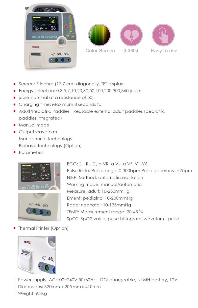 Emergency First Aid Defibrillator monitor with Biphasic and Monophasic Technology Defi 9
