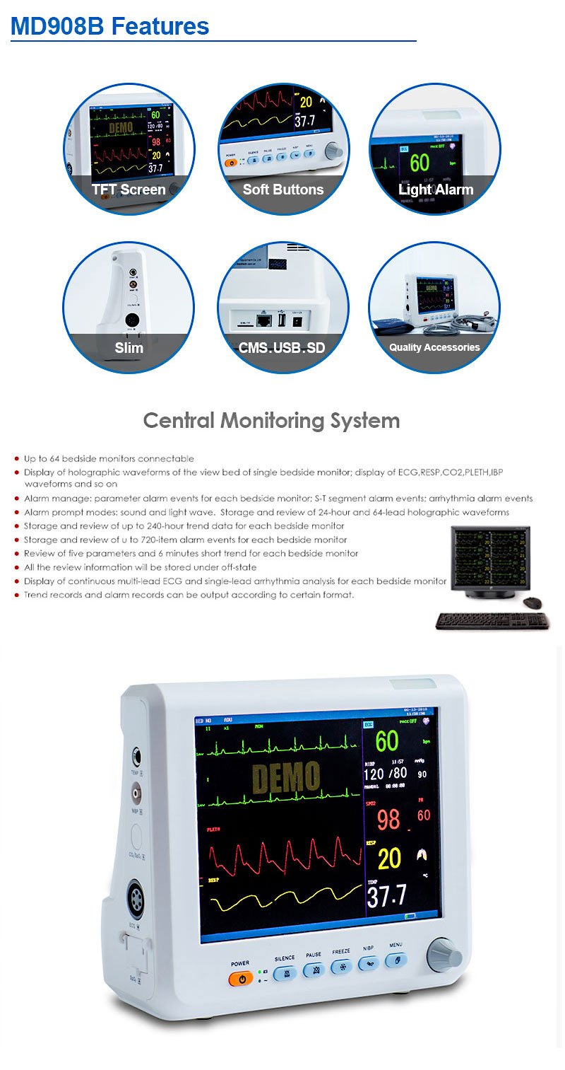 MD908B Patient Monitor 8 inch Screen Light Weight and Small Size