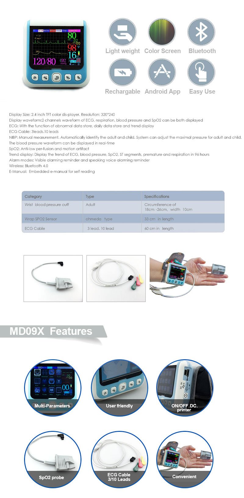 MD09X Wrist Multi-Parameters and Individual Parameter Patient Monitor