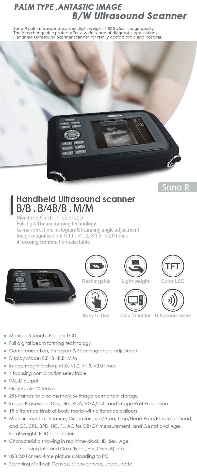 Medical Device Diagnostic Portable Digital Ultrasound Scanner SONO R