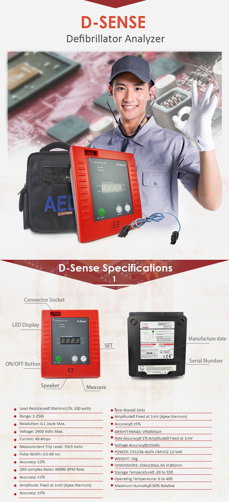 Defi 5C Medical equipment D-Sense Defibrillator analyzer for AED defibrillator and monitor energy test