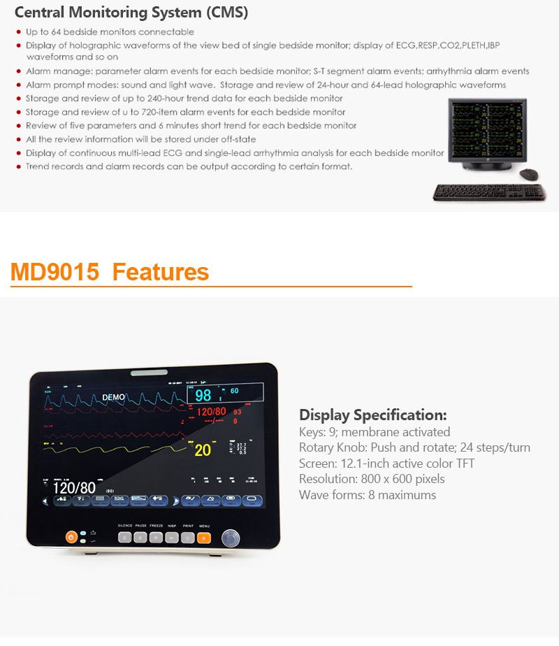 MD9015 MultiParameter Patient Monitor 15 inch Color TFT Display