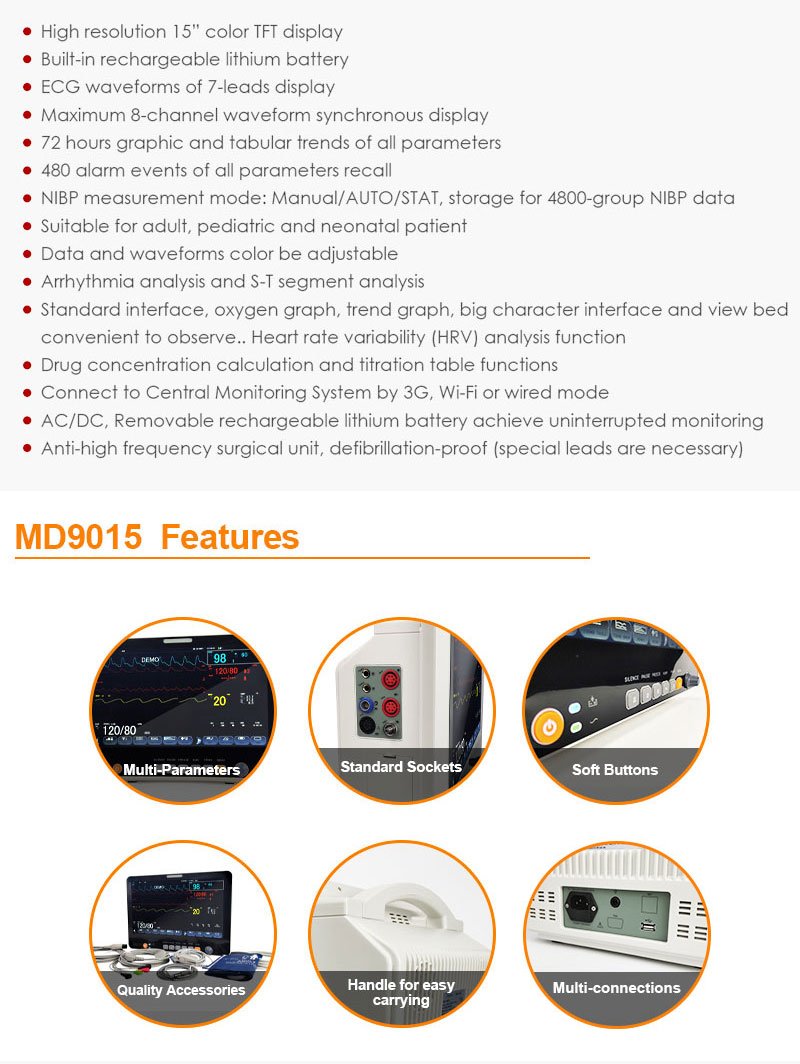 MD9015 MultiParameter Patient Monitor 15 inch Color TFT Display