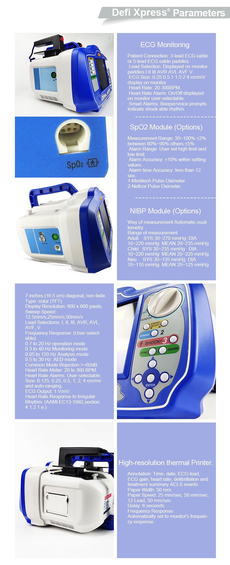 High Quality Defi Xpress Portable Defibrillator Monitor Biphasic and AED, Built-in Printer