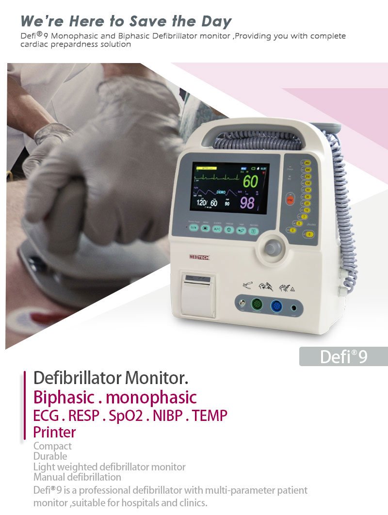 Emergency First Aid Defibrillator monitor with Biphasic and Monophasic Technology Defi 9