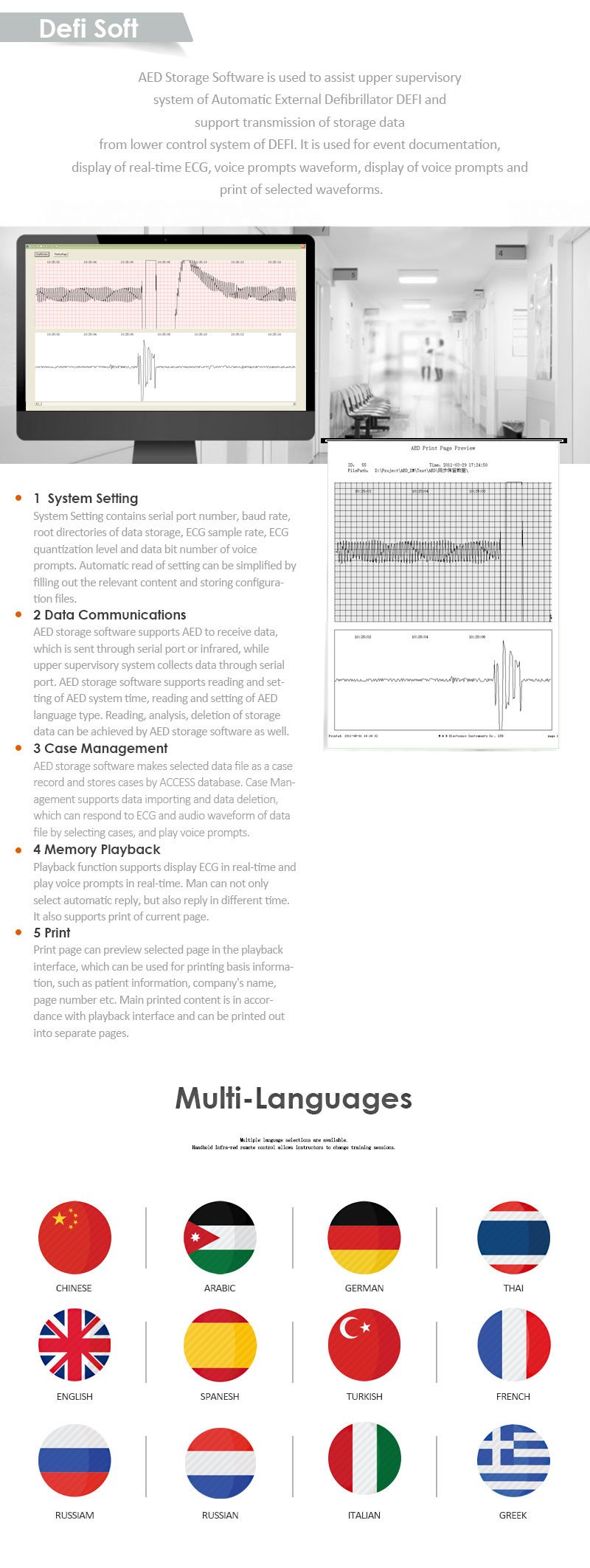 High Quality Defi Xpress Portable Defibrillator Monitor Biphasic and AED, Built-in Printer