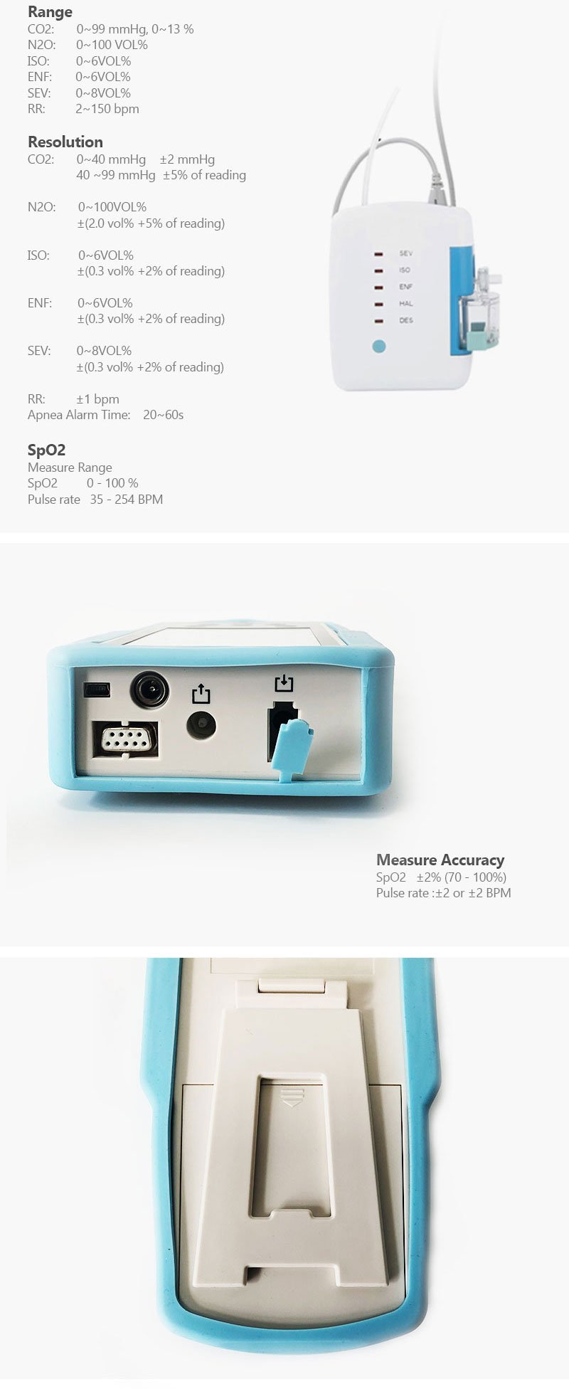 Portable Capnoxi Capnography Gas Analyzer Display with SpO2 Monitor, SpO2 with Gas Analyzer